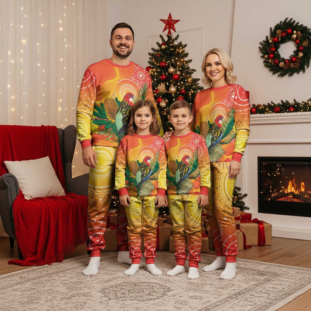 Eastern Rosella Australia Christmas Pajama Set Banksia Aboriginal Art - Aussie Hoodie