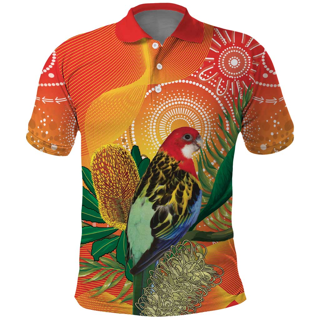 Eastern Rosella Australia Polo Shirt Banksia Aboriginal Art - Aussie Hoodie