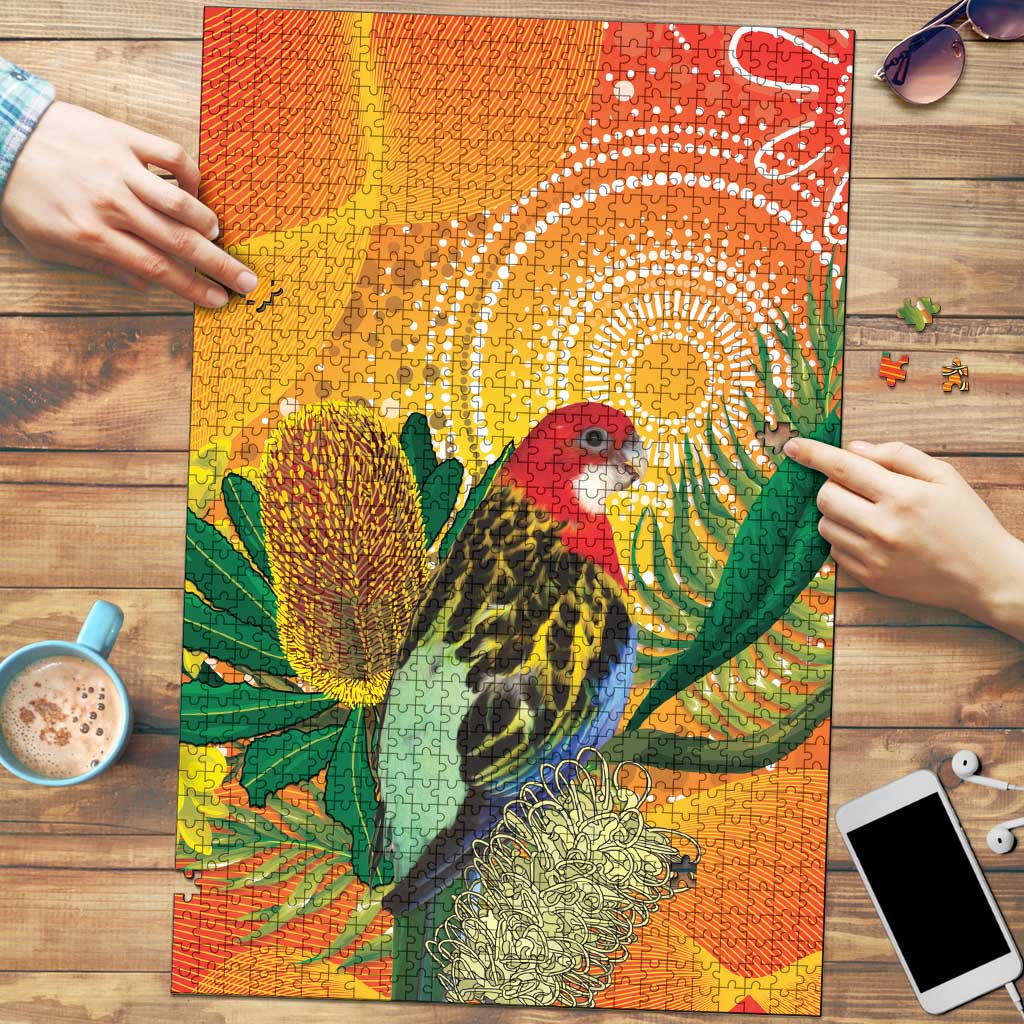 Eastern Rosella Australia Puzzle Banksia Aboriginal Art - Aussie Hoodie