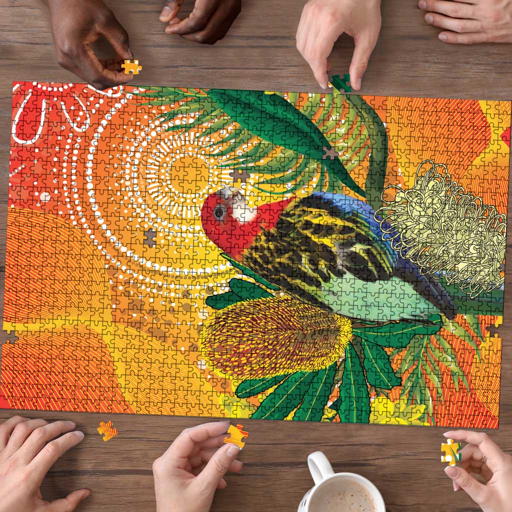 Eastern Rosella Australia Puzzle Banksia Aboriginal Art - Aussie Hoodie