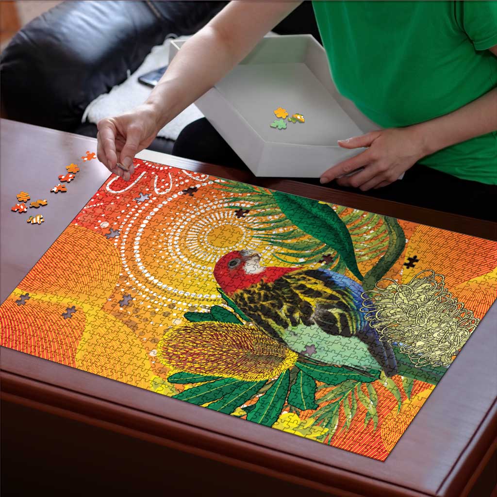 Eastern Rosella Australia Puzzle Banksia Aboriginal Art - Aussie Hoodie