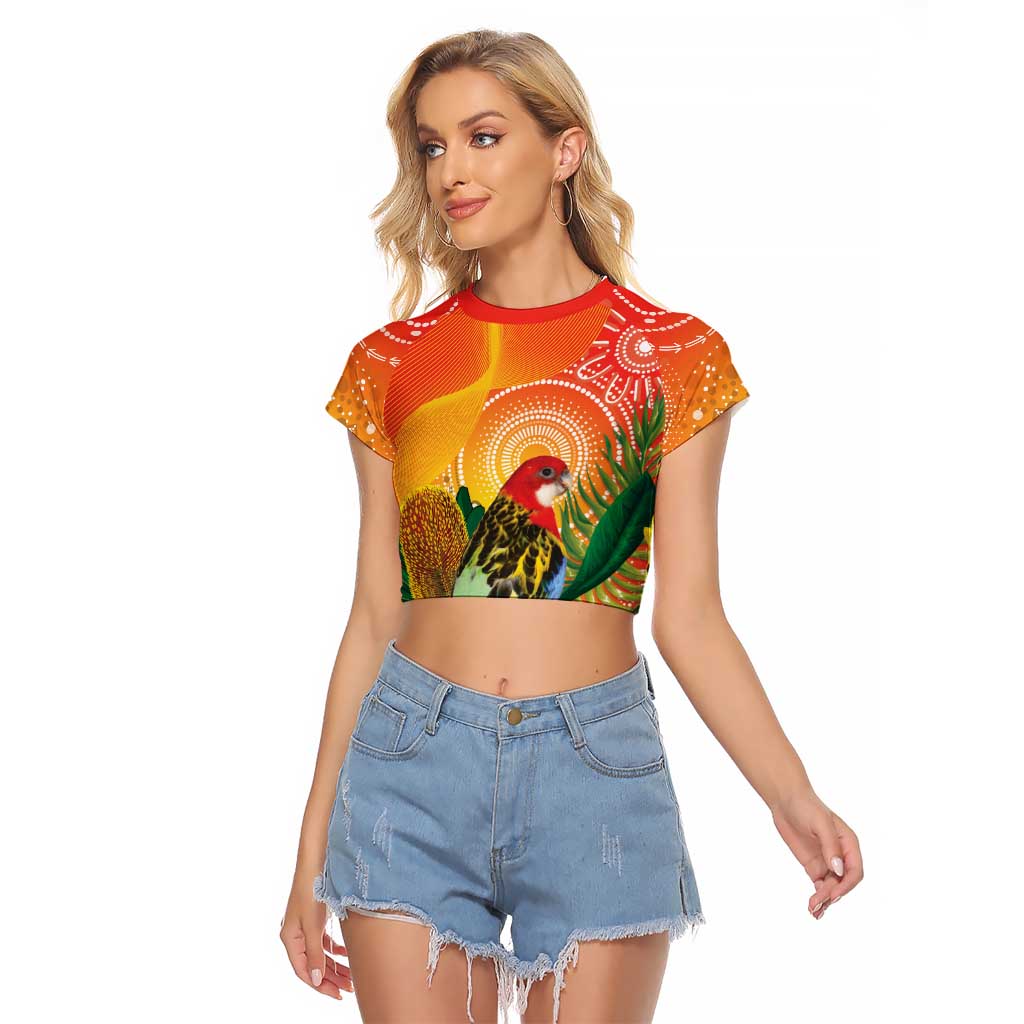 Eastern Rosella Australia Raglan Cropped T Shirt Banksia Aboriginal Art - Aussie Hoodie