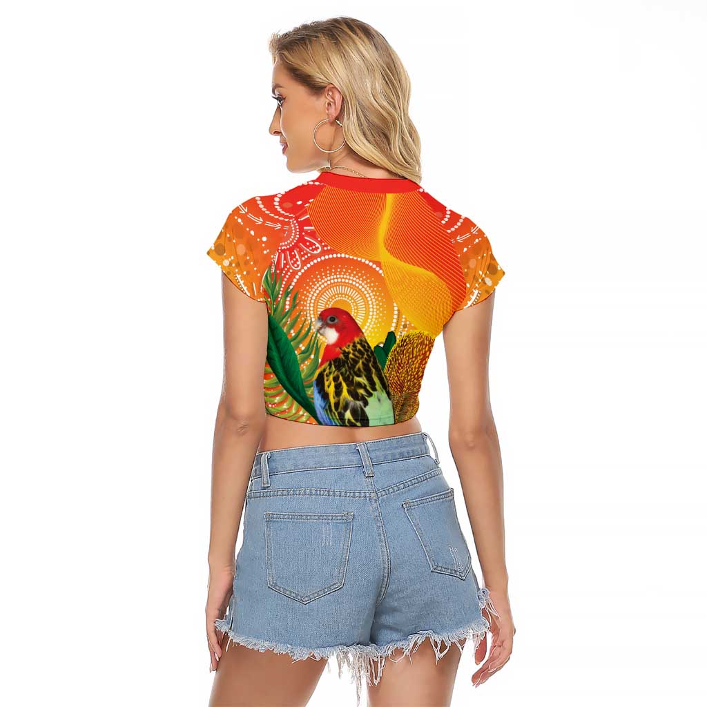 Eastern Rosella Australia Raglan Cropped T Shirt Banksia Aboriginal Art - Aussie Hoodie