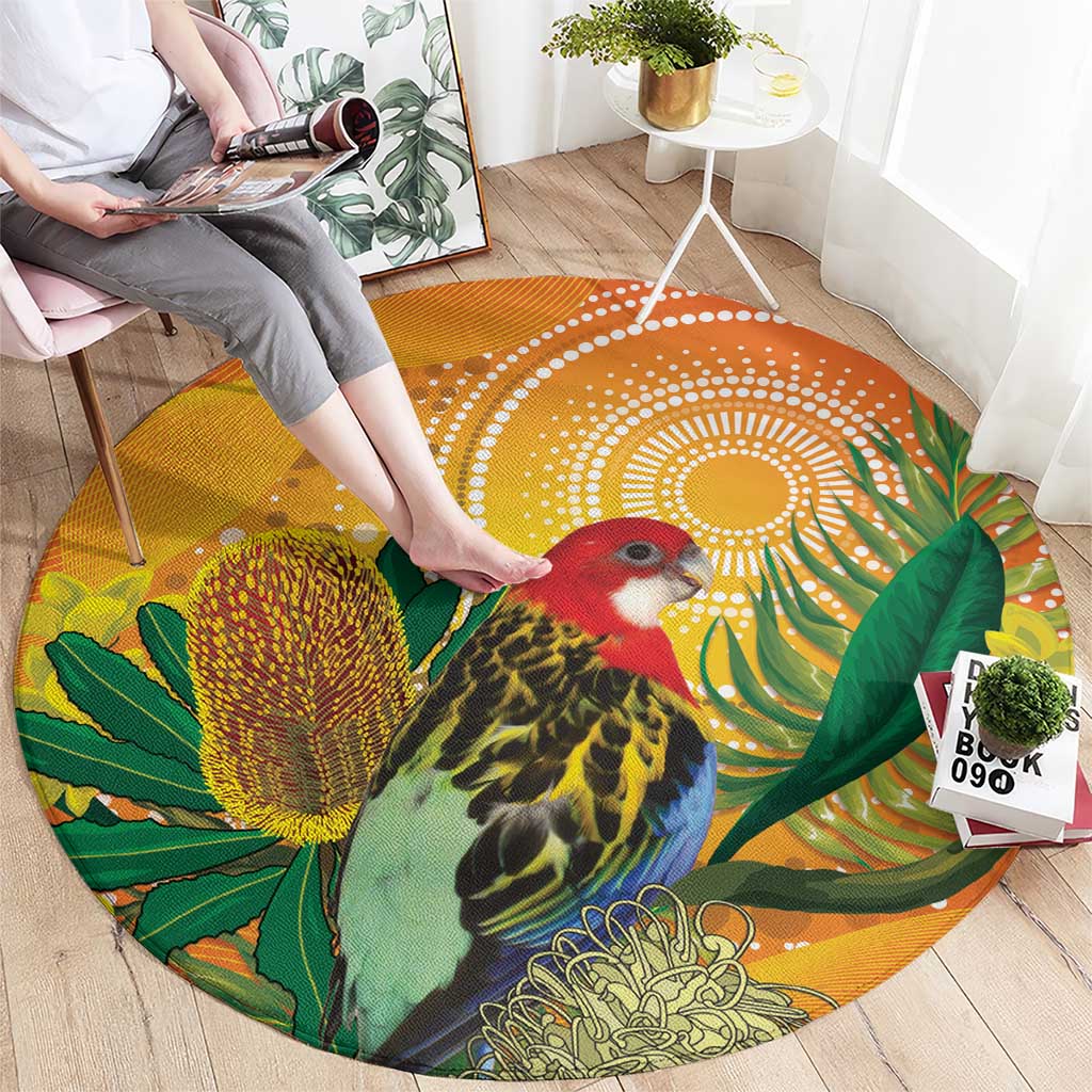 Eastern Rosella Australia Round Carpet Banksia Aboriginal Art - Aussie Hoodie