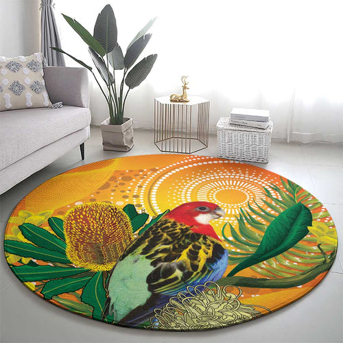 Eastern Rosella Australia Round Carpet Banksia Aboriginal Art - Aussie Hoodie