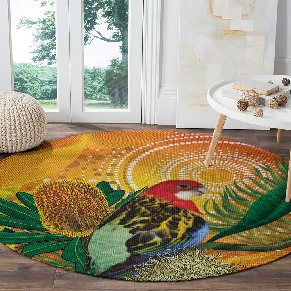 Eastern Rosella Australia Round Carpet Banksia Aboriginal Art - Aussie Hoodie