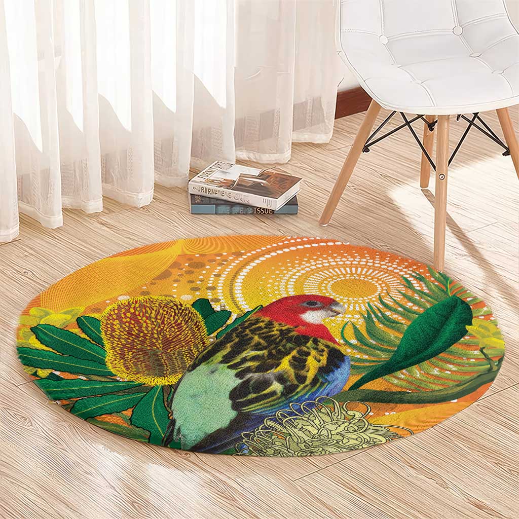 Eastern Rosella Australia Round Carpet Banksia Aboriginal Art - Aussie Hoodie