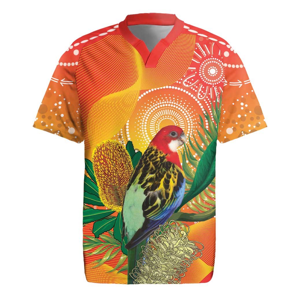 Eastern Rosella Australia Rugby Jersey Banksia Aboriginal Art - Aussie Hoodie