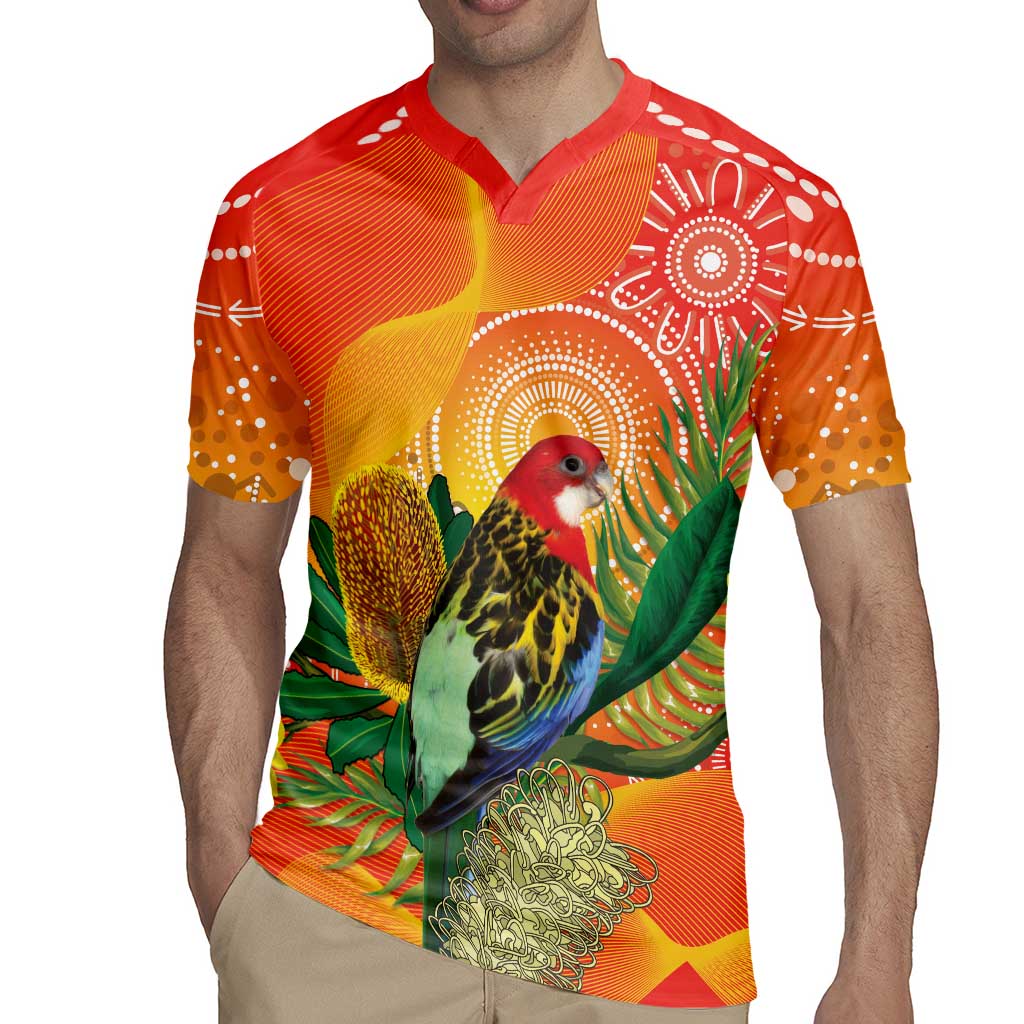 Eastern Rosella Australia Rugby Jersey Banksia Aboriginal Art - Aussie Hoodie