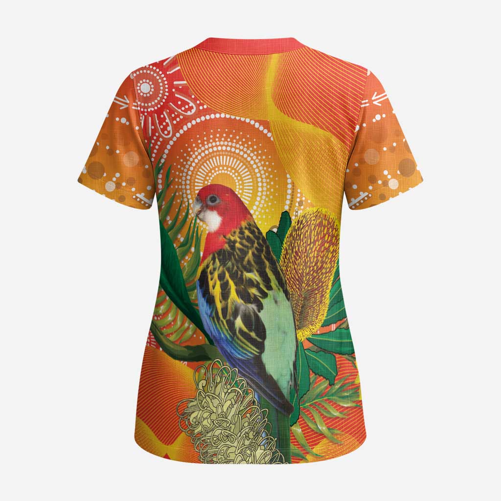 Eastern Rosella Australia Scrub Top Banksia Aboriginal Art - Aussie Hoodie