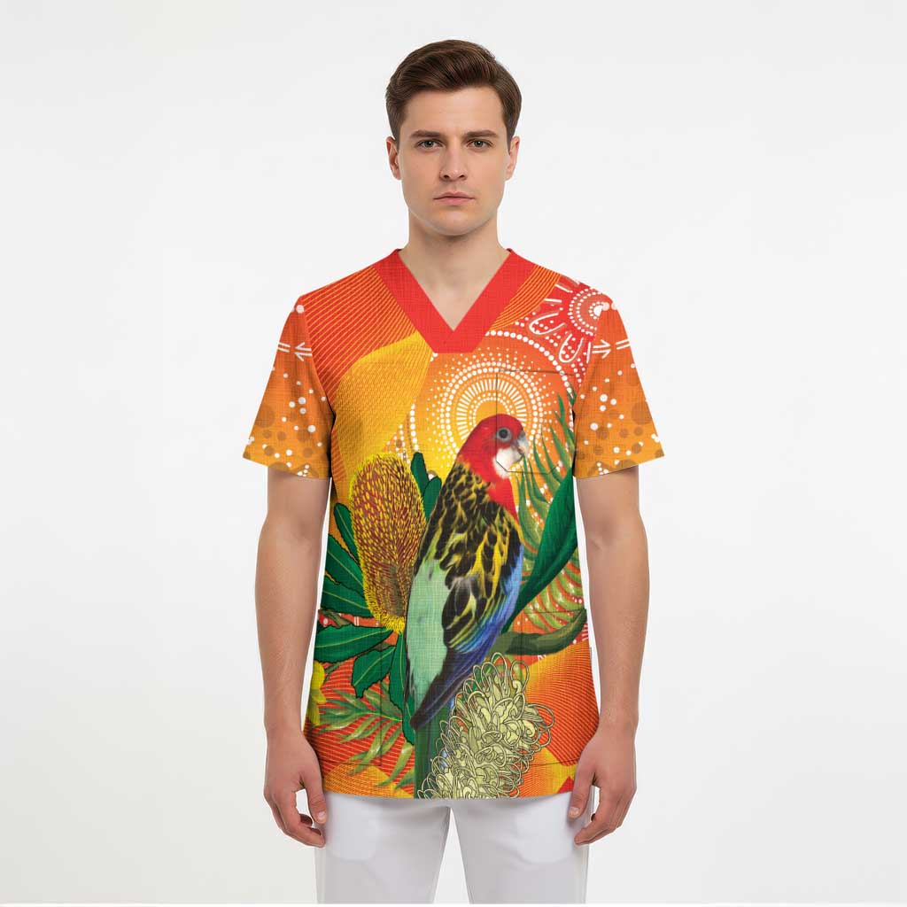 Eastern Rosella Australia Scrub Top Banksia Aboriginal Art - Aussie Hoodie