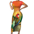 Eastern Rosella Australia Short Sleeve Bodycon Dress Banksia Aboriginal Art - Aussie Hoodie