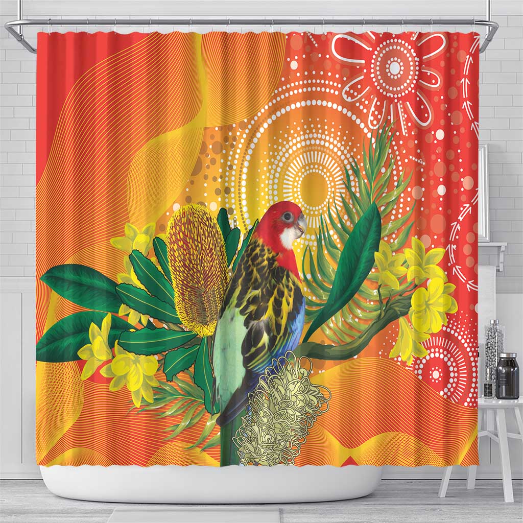 Eastern Rosella Australia Shower Curtain Banksia Aboriginal Art - Aussie Hoodie