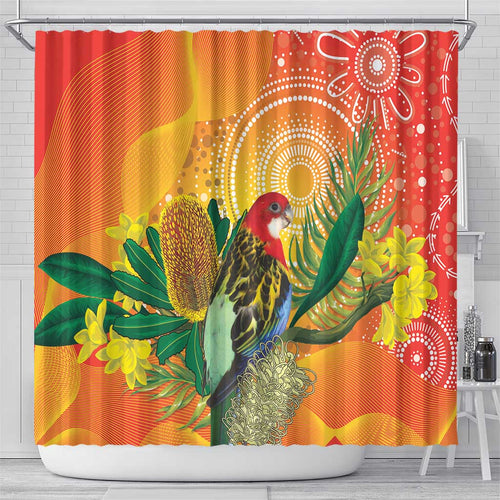Eastern Rosella Australia Shower Curtain Banksia Aboriginal Art - Aussie Hoodie