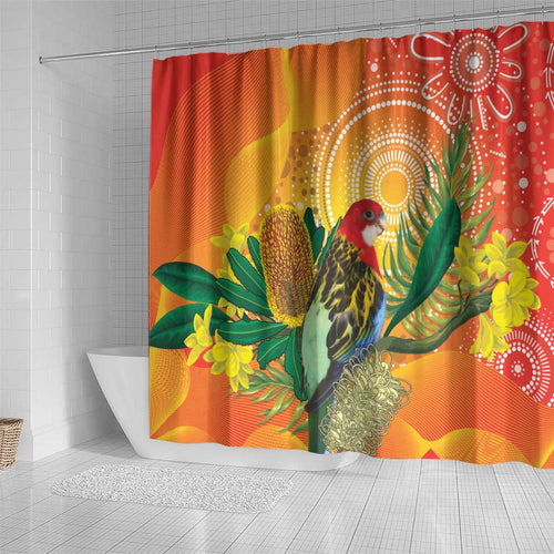 Eastern Rosella Australia Shower Curtain Banksia Aboriginal Art - Aussie Hoodie