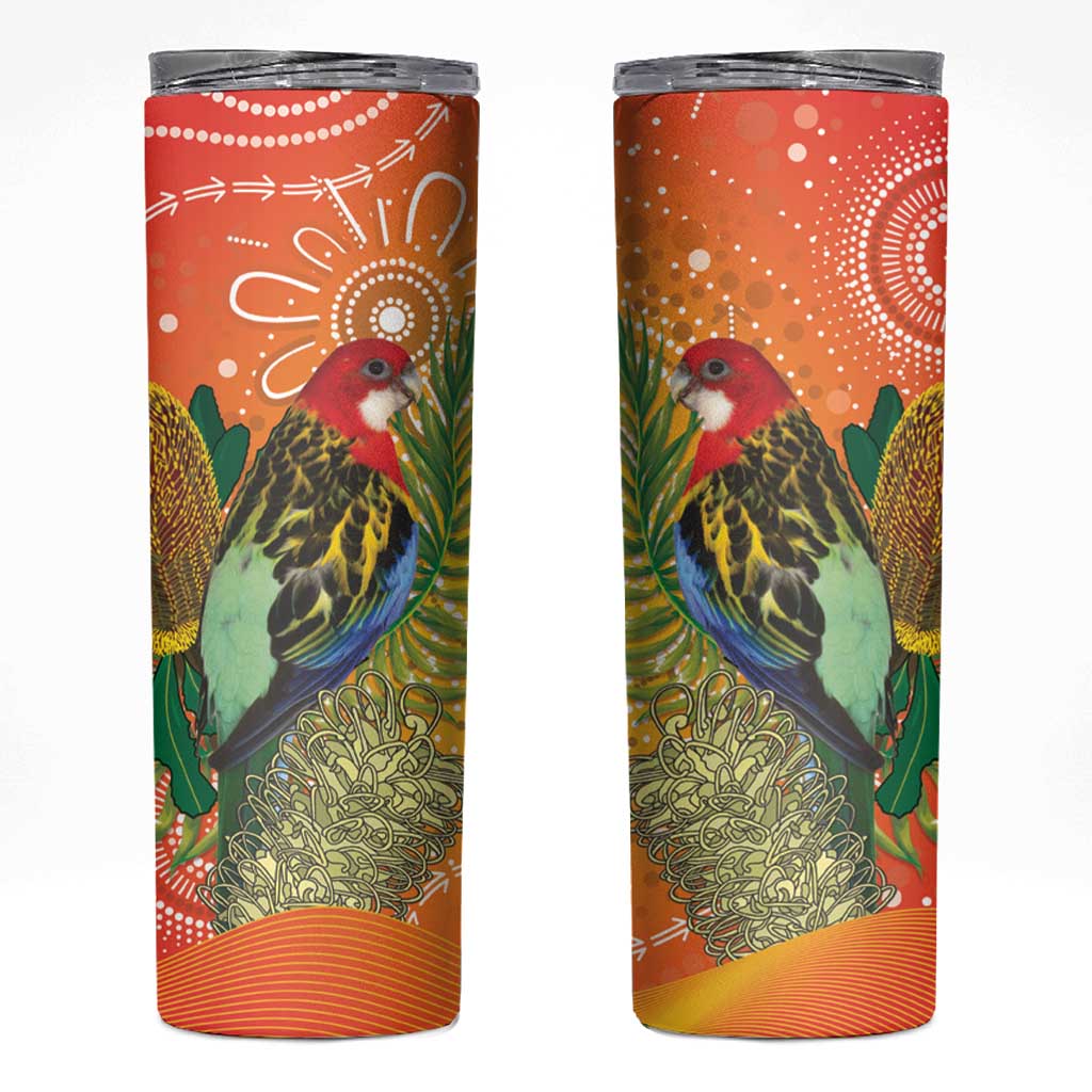 Eastern Rosella Australia Skinny Tumbler Banksia Aboriginal Art - Aussie Hoodie