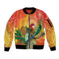 Eastern Rosella Australia Sleeve Zip Bomber Jacket Banksia Aboriginal Art - Aussie Hoodie