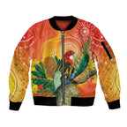 Eastern Rosella Australia Sleeve Zip Bomber Jacket Banksia Aboriginal Art - Aussie Hoodie