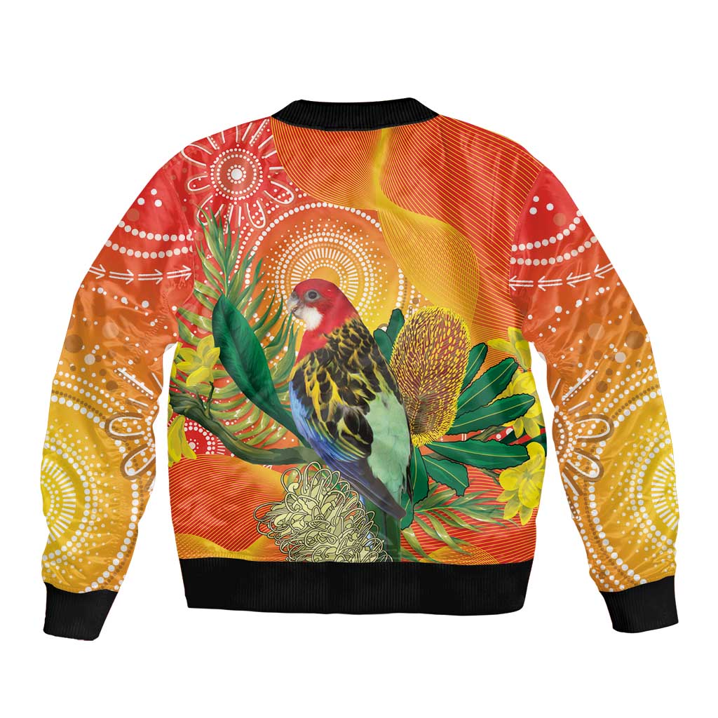 Eastern Rosella Australia Sleeve Zip Bomber Jacket Banksia Aboriginal Art - Aussie Hoodie