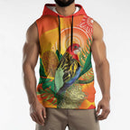 Eastern Rosella Australia Sleeveless Hoodie Banksia Aboriginal Art - Aussie Hoodie