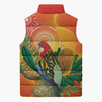 Eastern Rosella Australia Sleeveless Puffer Jacket Banksia Aboriginal Art - Aussie Hoodie