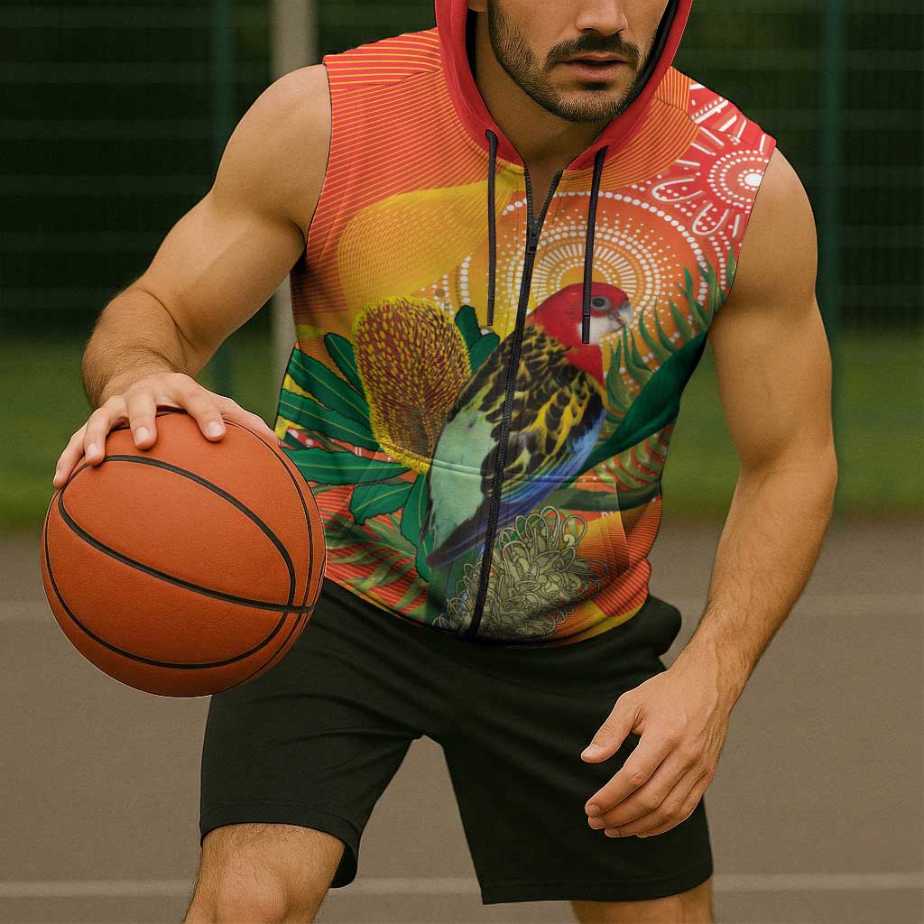 Eastern Rosella Australia Sleeveless Zip Hoodie Banksia Aboriginal Art LT14