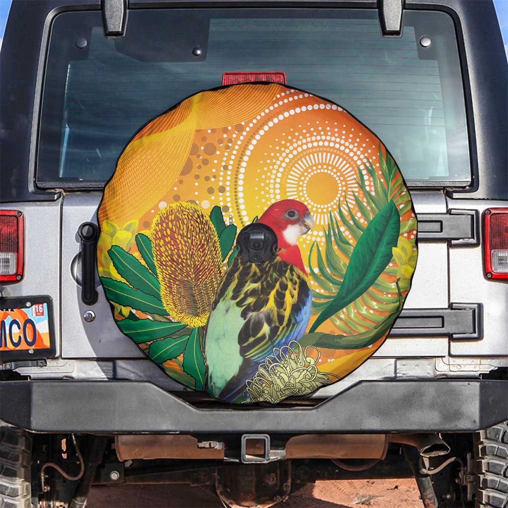 Eastern Rosella Australia Spare Tire Cover Banksia Aboriginal Art - Aussie Hoodie