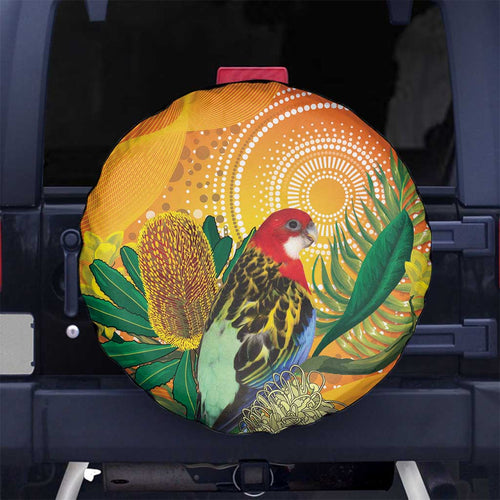Eastern Rosella Australia Spare Tire Cover Banksia Aboriginal Art - Aussie Hoodie