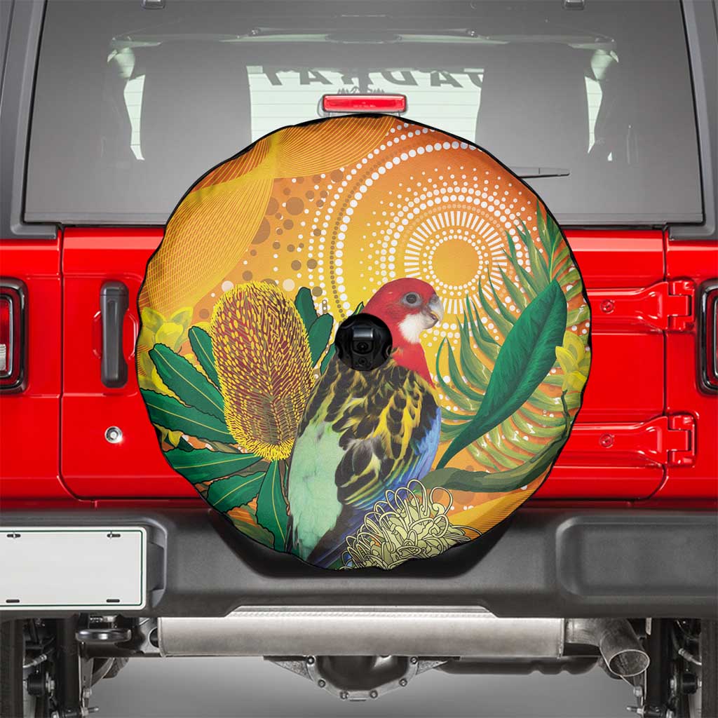 Eastern Rosella Australia Spare Tire Cover Banksia Aboriginal Art - Aussie Hoodie
