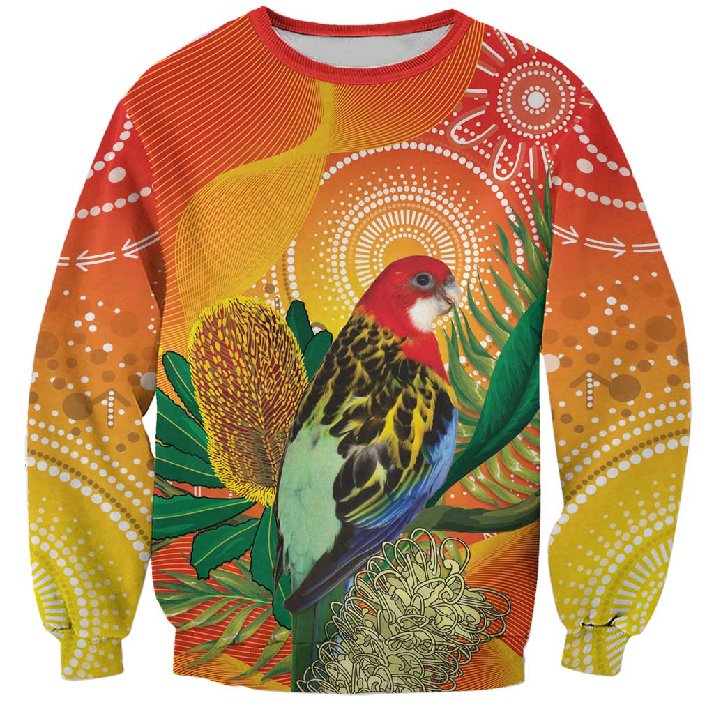 Eastern Rosella Australia Sweatshirt Banksia Aboriginal Art - Aussie Hoodie