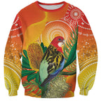 Eastern Rosella Australia Sweatshirt Banksia Aboriginal Art - Aussie Hoodie