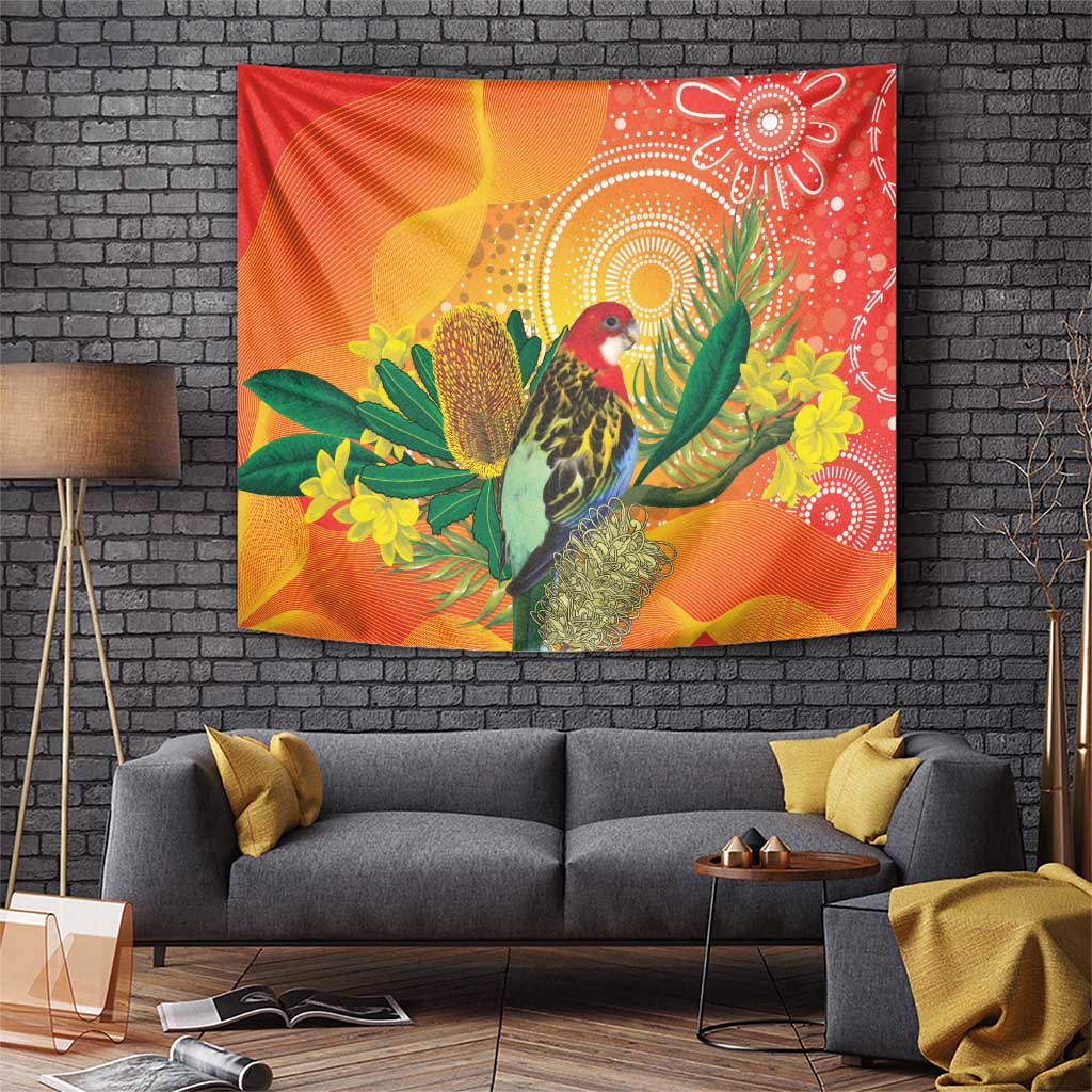 Eastern Rosella Australia Tapestry Banksia Aboriginal Art - Aussie Hoodie