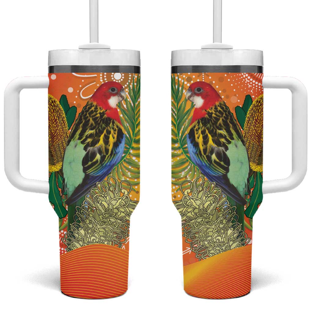 Eastern Rosella Australia Tumbler With Handle Banksia Aboriginal Art - Aussie Hoodie