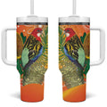 Eastern Rosella Australia Tumbler With Handle Banksia Aboriginal Art - Aussie Hoodie