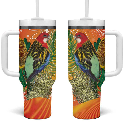 Eastern Rosella Australia Tumbler With Handle Banksia Aboriginal Art - Aussie Hoodie