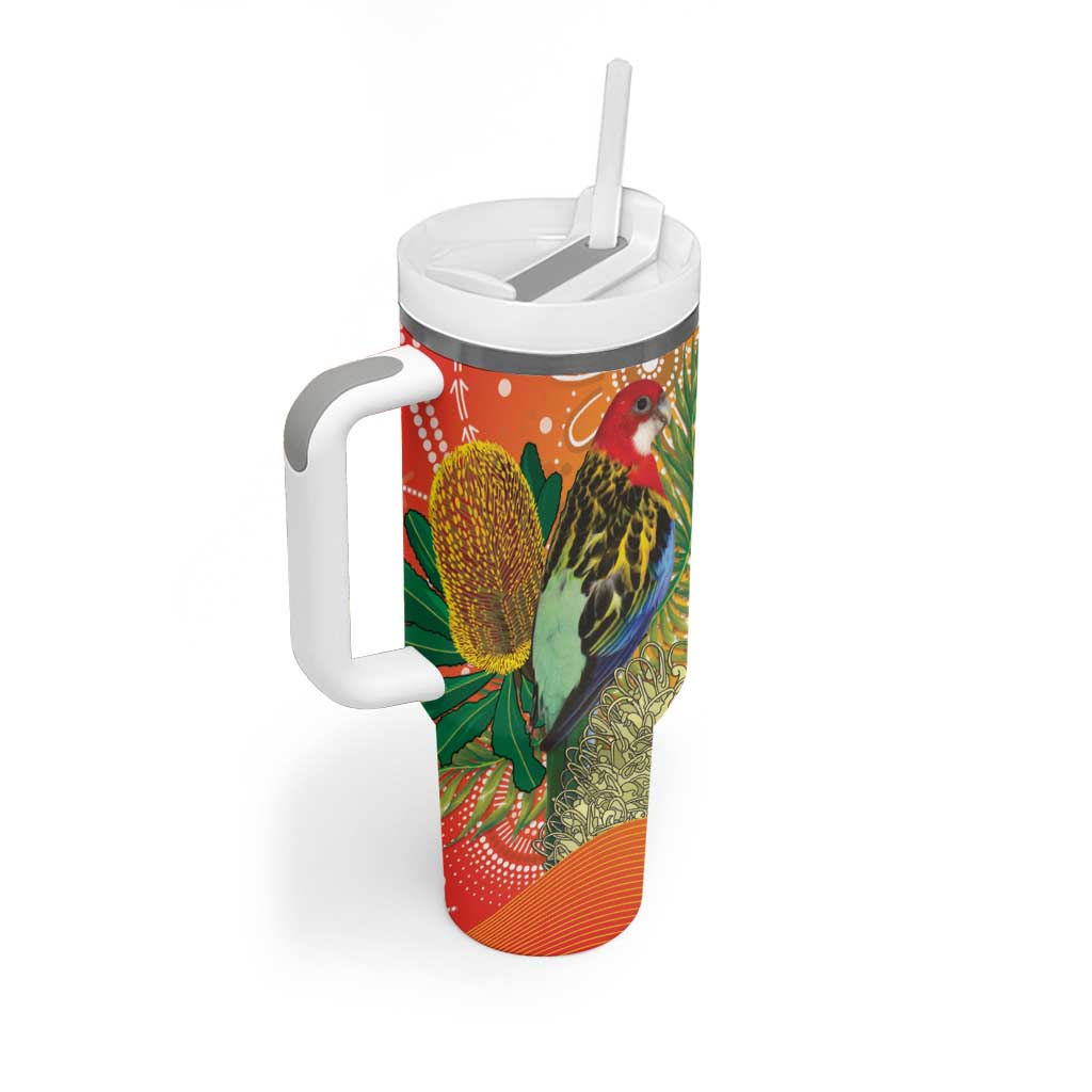 Eastern Rosella Australia Tumbler With Handle Banksia Aboriginal Art - Aussie Hoodie