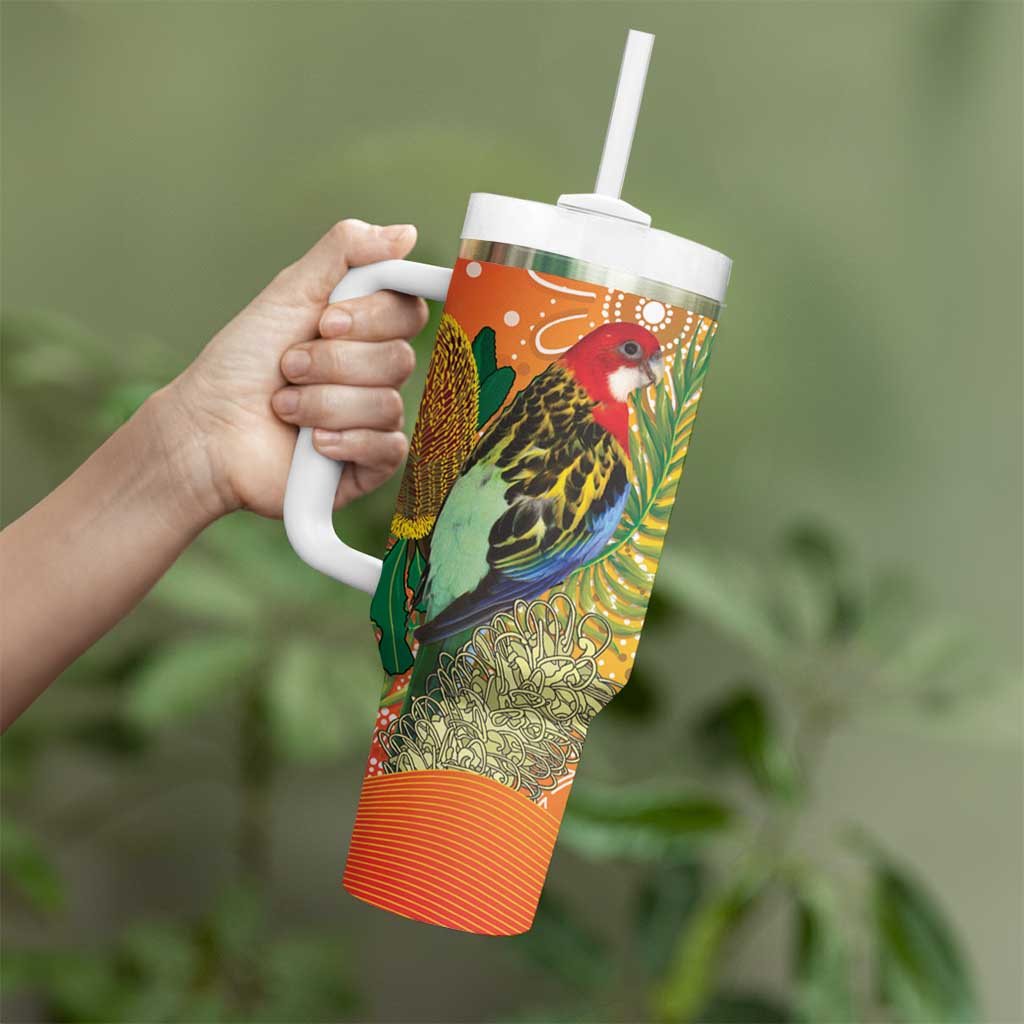 Eastern Rosella Australia Tumbler With Handle Banksia Aboriginal Art - Aussie Hoodie