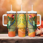 Eastern Rosella Australia Tumbler With Handle Banksia Aboriginal Art - Aussie Hoodie
