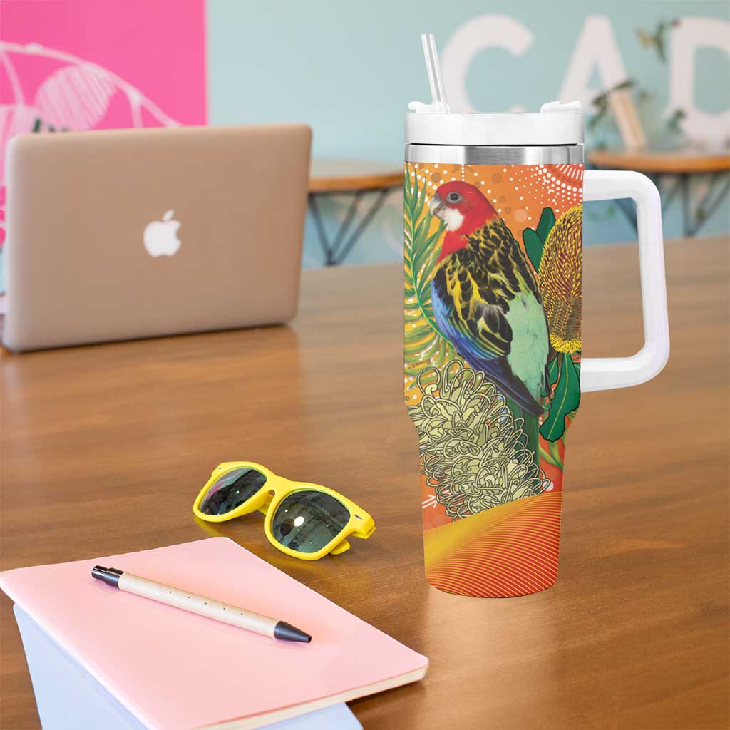 Eastern Rosella Australia Tumbler With Handle Banksia Aboriginal Art - Aussie Hoodie