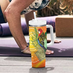Eastern Rosella Australia Tumbler With Handle Banksia Aboriginal Art - Aussie Hoodie