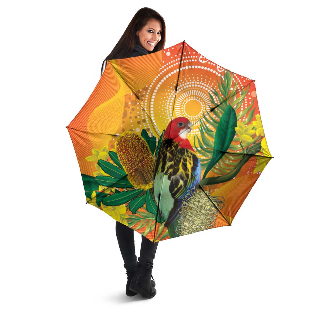 Eastern Rosella Australia Umbrella Banksia Aboriginal Art - Aussie Hoodie