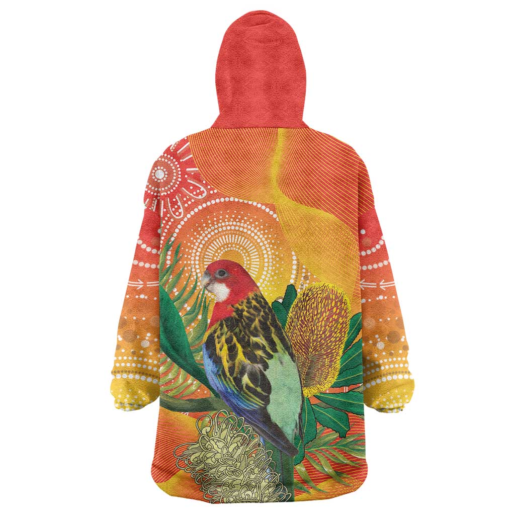 Eastern Rosella Australia Wearable Blanket Hoodie Banksia Aboriginal Art - Aussie Hoodie