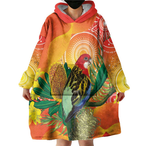 Eastern Rosella Australia Wearable Blanket Hoodie Banksia Aboriginal Art - Aussie Hoodie