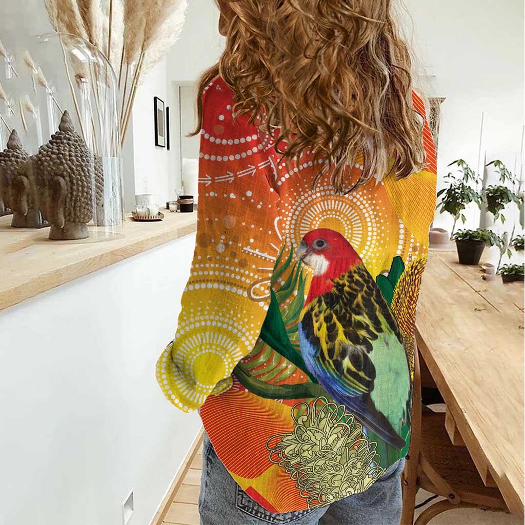 Eastern Rosella Australia Women Casual Shirt Banksia Aboriginal Art - Aussie Hoodie