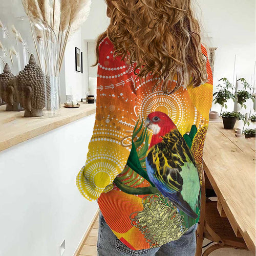 Eastern Rosella Australia Women Casual Shirt Banksia Aboriginal Art - Aussie Hoodie