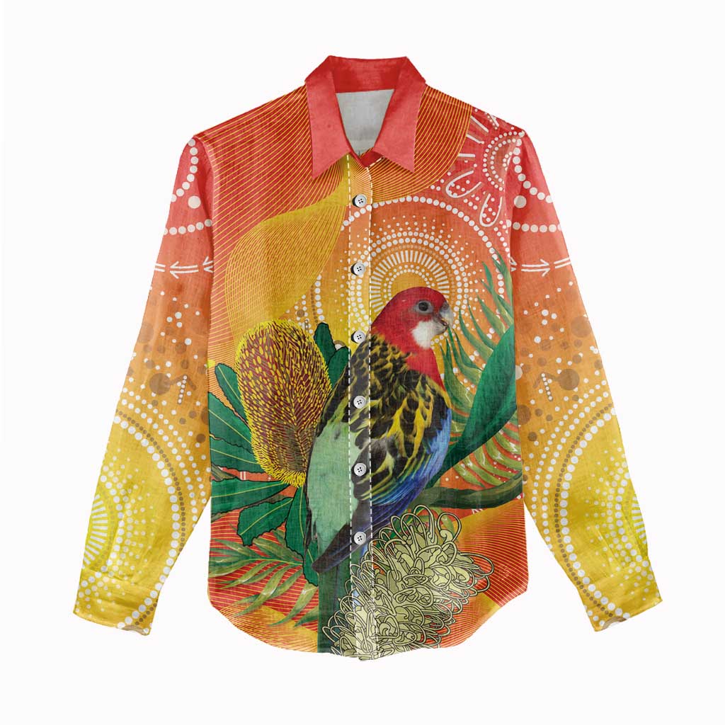 Eastern Rosella Australia Women Casual Shirt Banksia Aboriginal Art - Aussie Hoodie