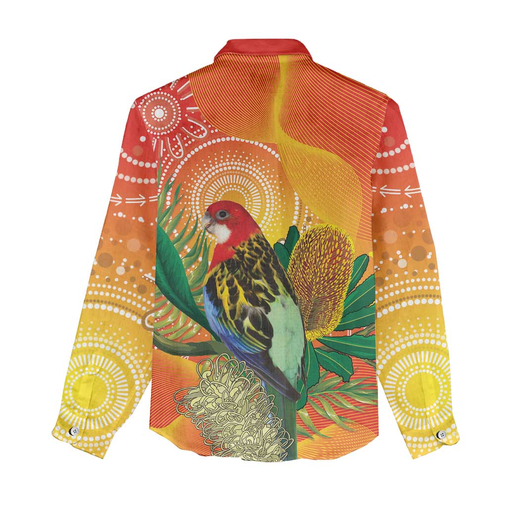 Eastern Rosella Australia Women Casual Shirt Banksia Aboriginal Art - Aussie Hoodie