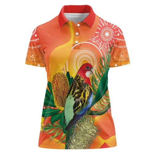 Eastern Rosella Australia Women Polo Shirt Banksia Aboriginal Art - Aussie Hoodie