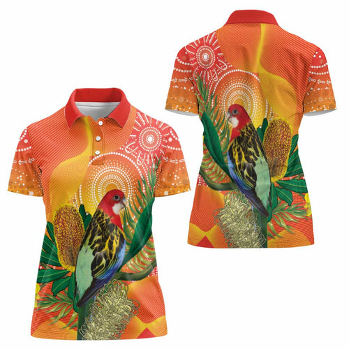 Eastern Rosella Australia Women Polo Shirt Banksia Aboriginal Art - Aussie Hoodie