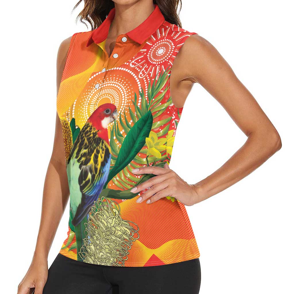 Eastern Rosella Australia Women Sleeveless Polo Shirt Banksia Aboriginal Art - Aussie Hoodie